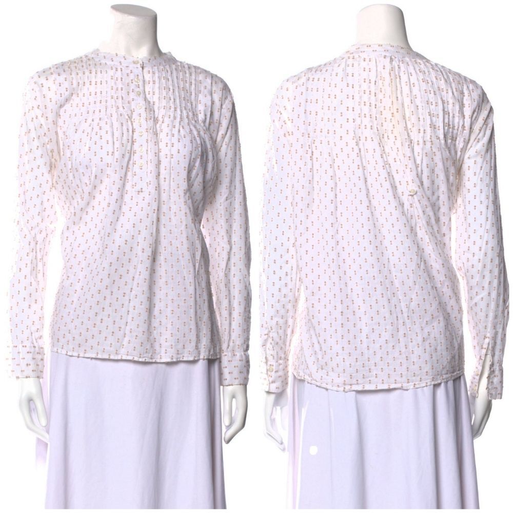 The Great. Embroidered Mock Neck White Beige Blouse